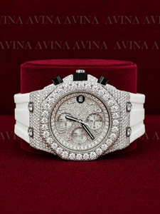 Luxury Moissanite Diamond Hip Hop Watch for Men Full Iced Out Quartz <b>Chronograph</b> Watch White Rubber Strap Custom Logo - Product Image 3