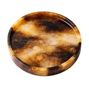 Bandeja de Servir de Resina con Efecto Mármol Marrón, Diseño Redondo para Mesa de Cocina, Comedor y Decoración del Hogar - Product Image 1