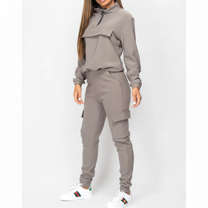 Survêtements pour femmes à capuche de haute qualité 100%, légers, respirants, taille personnalisée, couleur unie, ensemble deux pièces, hiver, printemps - Product Image 6