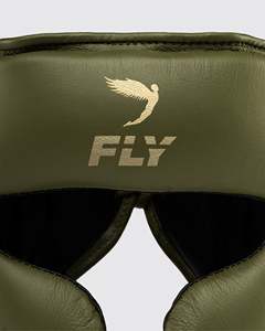 Casque de boxe professionnel personnalisable en cuir véritable olive et or, protection intégrale du visage, à lacets - Product Image 3