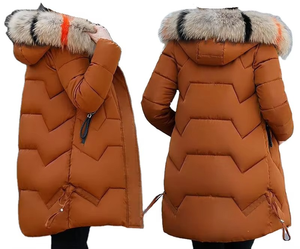 Women Quilted Parka <b>Jacket</b> With <b>Fur</b> Trim Hood Windproof Winter Coat Full Sleeve Polyester Wadding Regular Length - Product Image 6