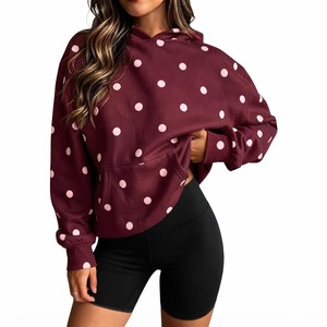 Sweat-shirt à capuche oversize pour femme, qualité supérieure, à pois, avec poches, manches longues, tricoté, pour l'automne. - Product Image 4