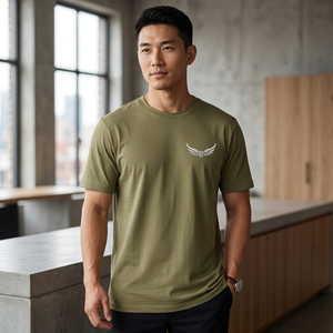 Men's Olive <b>Green</b> Short Sleeve <b>T</b>-<b>Shirt</b> With Embroidered Wing Logo Regular Fit Casual Jersey Cotton O-Neck Design - Product Image 4