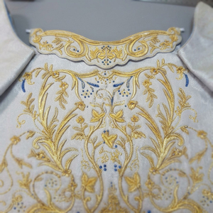 Customized Adult Men's Gold Custom White Satin <b>Religious</b> Vestment Dress Embroidery Handmade Church <b>Statue</b> Robe Liturgical Marian - Product Image 2