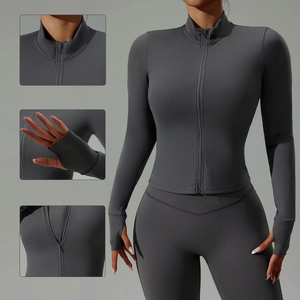 Women's High-Elastic Slim Sports Fitness <b>Jacket</b> Double-Sided Sanding Breathable Lightweight Plus Size <b>Yoga</b> Wear Quick Dry - Product Image 3