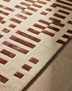 Tapis en laine tufté à la main, motif abstrait, écologique, épais, couleur crème et rouille, pour salon - Product Image 4