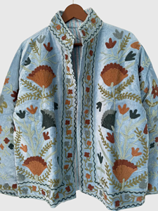 Veste à col mandarin brodée à la main avec des motifs floraux, manches longues, taille plus, en coton, style Prairie Chic, pour femme, à porter au printemps - Product Image 6