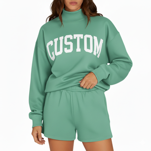 Conjunto de Top de Cuello Alto y Shorts para Mujer, Estilo Urbano de Invierno, Tela de Forro Polar, Disponible para Producción OEM, Lanzamiento de Ropa Privada - Product Image 1