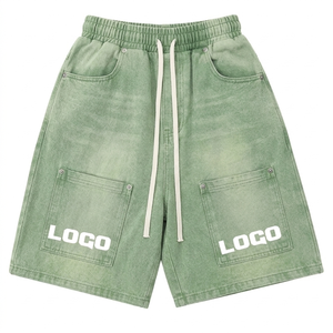 Pantalones Cortos de Skate para Hombre con Logotipo Personalizado, Lavado Ácido, 100% Algodón, Tejido de Mezclilla Gruesa, Cintura Media, Cierre de Cremallera, Ajuste Holgado y Transpirable - Product Image 1