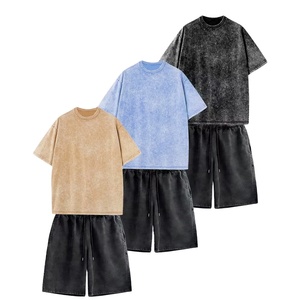 Men 2 Piece Casual <b>Set</b> Manufacturer Cotton Cargo Shorts T Shirt OEM ODM Custom Logo Bulk Acid Wash - Product Image 1