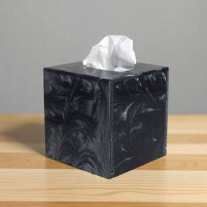 Caja de pañuelos de resina azul de lujo, cubierta decorativa cuadrada para pañuelos, efecto mármol moderno, organizador de mesa para el hogar, baño u oficina - Product Image 3