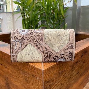 Cartera de mano de cuero con patrón occidental para ocultar el pelo, billetera tallada a mano, tarjetas de cuero de vaca Vintage, billetera en efectivo, regalos - Product Image 3