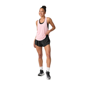 Women's Pink <b>Racerback</b> Tank <b>Top</b> Quick Dry Lightweight Polyester Breathable Fitness Workout Shirt with Front Logo Casual Style - Product Image 3