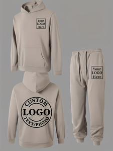 Men's Solid Color Hoodie Sweatshirt Set 2-Piece Casual Tracksuit Custom Logo Print Front <b>Back</b> Winter Wear 100% Cotton Quick Dry - Product Image 2
