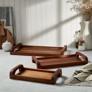 Bandeja de servir de madera al por mayor con asas, bandeja decorativa de madera maciza para cocinas, restaurantes y hoteles, plato de comida ecológico. - Product Image 1