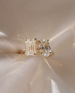 Emerald Cut & Oval Moissanite Toi Et Moi <b>Ring</b> 18K Gold Plated <b>Two</b> <b>Stone</b> Engagement <b>Ring</b> Luxury Wedding <b>Ring</b> for Women - Product Image 4