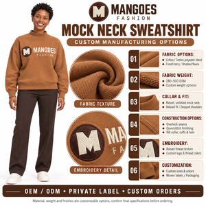 Women's Oversized Mock Neck Fleece Sweatshirt-100% Cotton Quick Dry <b>Drop</b> Shoulder Solid Color Custom Front <b>Back</b> Neck Logo - Product Image 6