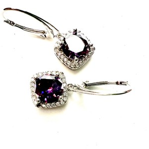 Amethyst <b>Earrings</b> Sterling Silver 925 Hinged Design Platinum Plated Peace Shape Trendy NG-033 Model February Birthstone Handmade - Product Image 2
