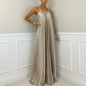 Vestido Maxi Casual de Verano 2026 para Mujer, Nuevo, a la Moda, con Mangas Abullonadas, Color Sólido, Corte en A, Cintura Ajustada - Product Image 2