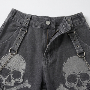 2026 Bestselling Punk Skull Graphic Wide Leg Cargo <b>Pants</b> for Men Gothic Distressed Denim Jeans - Product Image 4