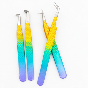 Rainbow Gradient Angled Precision Tweezers Set for <b>Eyelash</b> Extension, Lash Isolation and Professional Beauty <b>Applications</b> - Product Image 5