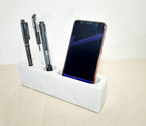 Soporte para Bolígrafos de Mármol, Organizador de Escritorio, Soporte para Teléfono Móvil y Bolígrafos de Piedra Blanca, Decoración de Escritorio para el Hogar, Porta Bolígrafos/Lápices - Product Image 1