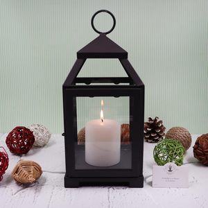 Classic <b>Black</b> Iron Glass <b>Lantern</b> <b>with</b> Pillar <b>Candle</b> Holder Hanging Decorative <b>Lantern</b> for Home Decor Living Room Bedroom - Product Image 2