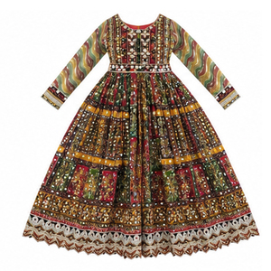 Traditional Indian Pakistani Women's Floor Length Maxi Dress <b>Mirror</b> Work Embroidery Loose Fit Wedding Wear Afghan Kuchi Dress - Product Image 5