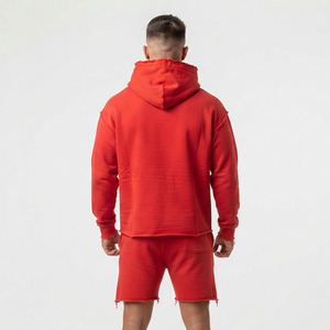 Conjunto de Sudadera con Capucha y Pantalones Cortos Oversize de Algodón Pesado con Borde sin Rematar y Hombro Caído para Hombre - Product Image 3