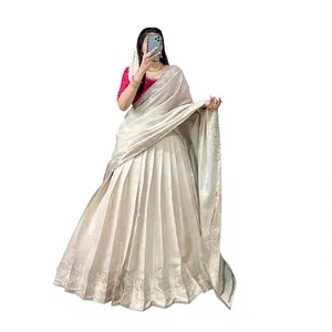 Elegant for Silk Lehenga Choli with Gold Border Natural Waistline <b>Vintage</b> Design Pleated Skirt for Weddings & All Seasons - Product Image 1