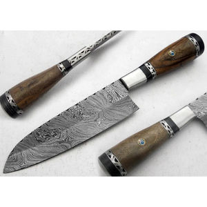 Couteau de chef moderne personnalisé fait main Burraq, lame en acier Damas de 7 pouces, épaisseur 3,0 mm, manche en bois, étui en cuir - Product Image 6
