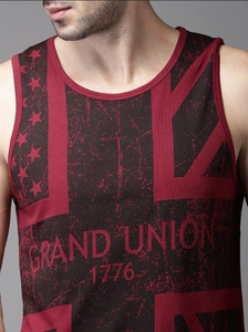Camiseta sin mangas para hombre, roja, con estampado geométrico, cuello redondo, informal, transpirable, de poliéster tejido, ajustada - Product Image 5
