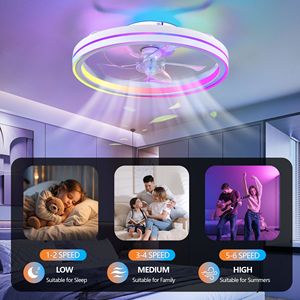 RGB LED <b>Ceiling</b> <b>Fans</b> 19 Smart Bladeless Chandelier <b>Fan</b> <b>with</b> <b>Remote</b>/APP <b>Control</b> Modern Low Profile - Product Image 5