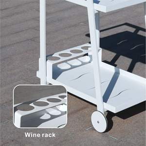 Carrito de Servicio de Aluminio de Doble Capa, Blanco, para Interiores/Exteriores, con Asa de Teca - Product Image 3
