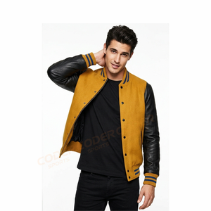 Dernier style du fabricant : Blouson universitaire pour homme en cuir et laine, personnalisé, avec écussons brodés en chenille, style baseball, bomber et Letterman - Product Image 3