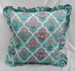 Funda de Cojín Decorativa Hecha a Mano con Volantes de Algodón, Estampado Floral, Borde con Volantes, Estilo Boho, para Sofá - Product Image 1