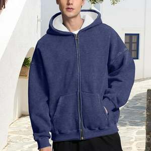 Sudadera con capucha oversize de invierno para hombre, estilo streetwear, sin forro, de forro polar, con cremallera completa, bordado vintage con efecto acid wash, con logotipo personalizado OEM. - Product Image 4