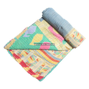 Indian Handmade <b>Throw</b> Bedding 100% Cotton Kantha Blanket Gudri Indian Reversible Hand Stitched Heavy <b>Throw</b> Old Sari Blanket - Product Image 3