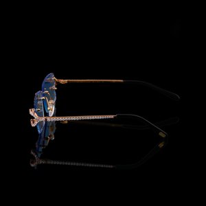 Iced Crystal Eyewear Designer Rimless Square Crystal Sunglasses Iced <b>Wood</b> <b>Temple</b> Lightweight Unisex Fashion Adult Box Outdoor - Product Image 2