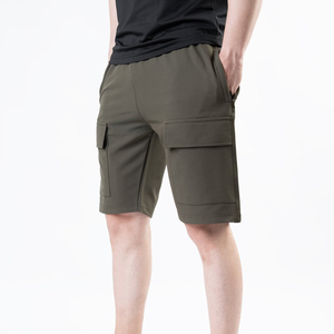 Pantalones Cortos Cargo Verde Oliva para Hombre, Cintura Media, Tejido Sólido de Secado Rápido, Estilo Casual, con Bolsillos y Cintura Elástica - Product Image 1