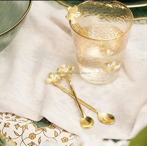 Juego de 4 piezas de cuchara de té con mango de diseño de flor dorada hecha a mano de lujo - Product Image 4