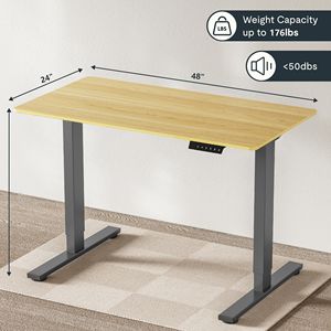 Electric Grey Frame and Maple Top Standing <b>Desk</b> Adjustable Height Home Office Computer Workstation Sit Stand <b>Desk</b> - Product Image 3