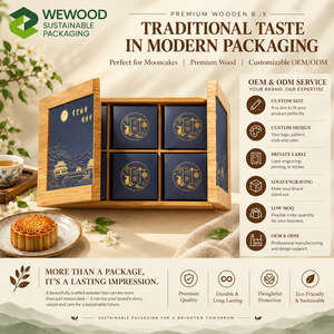 Boîte cadeau en bois de qualité supérieure pour gâteaux de lune avec compartiments personnalisés |   Emballage en bois écologique réutilisable - Product Image 5