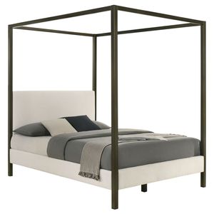 Cama con Dosel Mellie Queen en Color Vainilla, Cama con Dosel Tapizada - Product Image 3