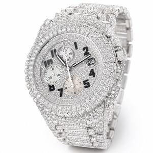 Luxury Stainless unisex Steel Watch Diamond Bezel Tonneau Case Analog Dial <b>Chronograph</b> 41mm Folding Clasp - Product Image 4
