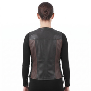 Premium Women's Leather Waistcoat Female Button Down Leather Vest Girls Leather Waist <b>Coat</b> With Side Pockets - Product Image 2