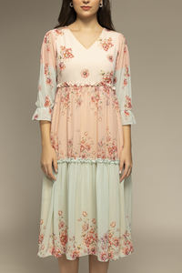 Sustainable Design Multicolor Floral Printed Flared <b>Dress</b> Comfortable Loose Fit Wear Casual Women <b>Dresses</b> at Wholesale Supply - Product Image 4