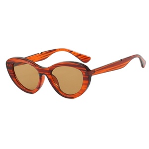 Retro Cat Eye Striped UV400 Sunglasses 2024 New Small Red Book Same Style Round <b>Face</b> Women - Product Image 5