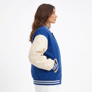 Veste Letterman surdimensionnée bleu royal personnalisée pour femmes, broderie de qualité supérieure, streetwear, vente en gros - Product Image 3