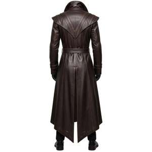 Manteau long en cuir véritable marron Eoin Winston Sports avec col haut et ceinture à la taille, fabriqué au Pakistan - Product Image 1